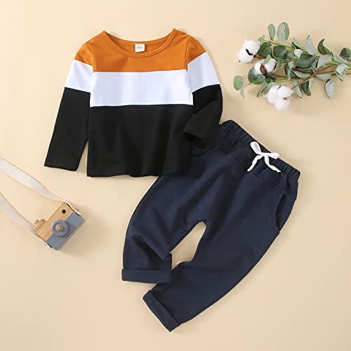 Crianças Criança Criança Bebê Meninos Meninas Patchwork Manga Longa Tops Algodão Calças Sólidas Calç