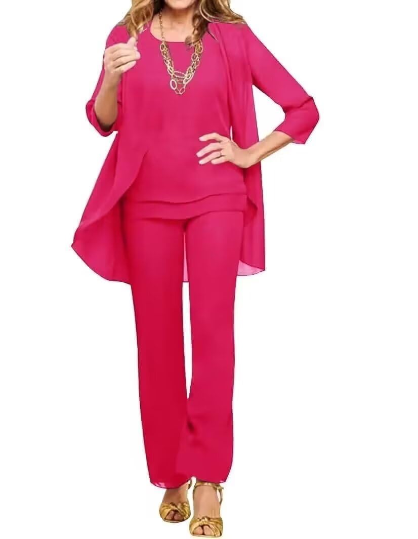 Chiffon Mother of The Bride Pant Suits Petite 3 Pieces Formal Outfit Sets for Women Evening Party