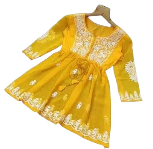 Image of Gauri Laxmi Enterprise Women's Embroidered Georgette Peplum Top | Ethnic Tunic Kurti with Sheer Sleeves | Casual Top for Women