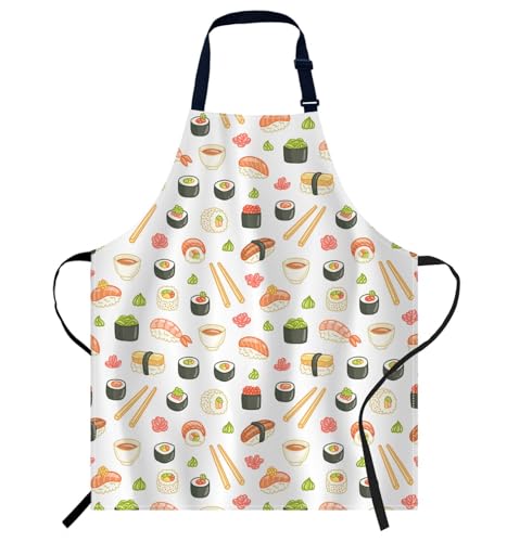 oFloral Sushi & Rolls Bib Apron with Adjustable Neck