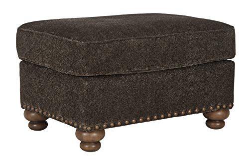 Signature Design by AshleyStracelen New Traditional Ottoman with Nailhead Trim, Dark Brown