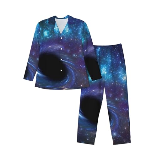 Pyjama homme manches longues galaxie en coton doux pour détente