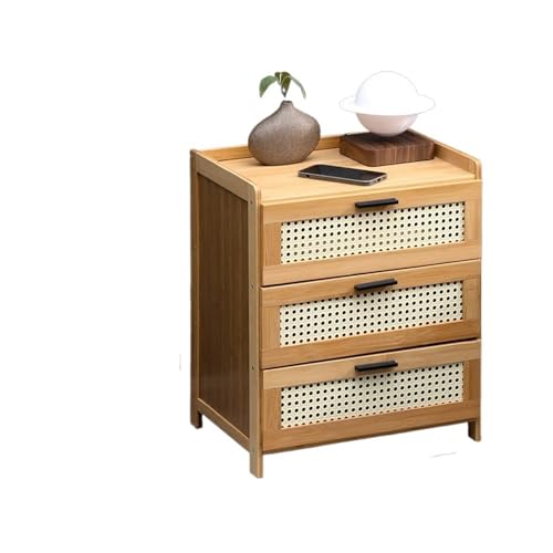 Table de Chevet à tiroirs, Table Chambre Coucher avec tiroir, Armoire Rangement rétro for la Maison, Meubles(Log Color 3 Drawers)