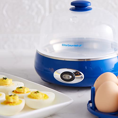Elite Gourmet Egc322Cbl Rapid Egg Cooker, 7 Easy-To-Peel, Hard, Medium, Soft Boiled Eggs, Auto Shut-Off, Alarm, 16-Recipe Booklet, Blue #TOP6