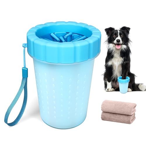 Qianruida Dog Paw Cleaner Cup, Soft Silicone, Portable, Easy to Clean, Removes Mud and Dirt, Grooming Accessory for Home, Travel – Blue, L