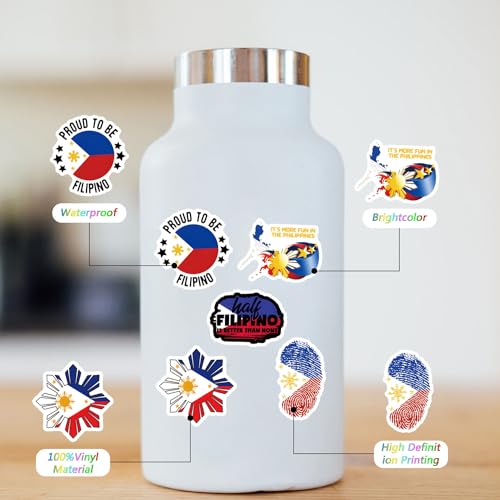 66Pcs Philippines Stickers Pack, Aesthetic Vinyl Waterproof Decals for Water Bottle,Laptop,Phone,Skateboard,Scrapbooking,Bumper Decor for Fans for Party Supply Decor
