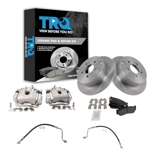 Image of TRQ Rear Brake Pad and Rotor Set Ceramic Rotors Calipers Hoses Compatible with 2007-2009 Hyundai Santa Fe