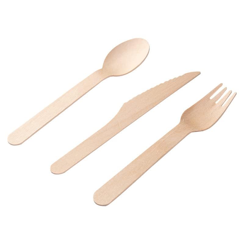 Set Posate Usa E Getta In Legno Di Betulla – 150 Pezzi: 50 Forchette, 50 Coltelli, 50 Cucchiai, Biodegradabili Per Feste E Picnic - 3