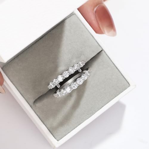 Wuziwen Ring Enhancer for Engagement Rings Two Row Sterling Silver Wedding Bands for Women Stackable Cubic Zirconia4