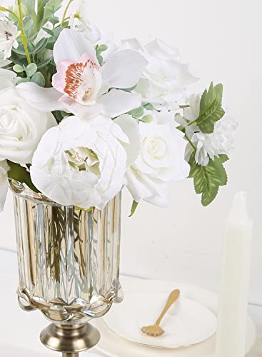 Ipopu Artificial Flowers Combo White Fake Flowers Silk Flowers Roses Peony Flowers Bridal Bouquets Flower Decor For Diy Wedding Table Centerpieces Arrangements Cake Baby Shower Decor (Classic White) #TOP2