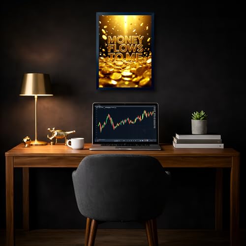Image of ARTFUL TOY BOX - Money Flows To Me Motivational Quote Photo Frame Wall Art for Home & Office Decor | Wealth Attraction, Positive Energy & Abundance Wall Decor | HD Glossy Print | Premium Fiber Black Frame - 12x18 Inch (30x45 cm) (Design 14)