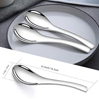 Suppenlöffel, Edelstahl, 15,2 cm, chinesischer Löffel, strapazierfähig, asiatischer Suppenlöffel, kurzer Griff, Ramenlöffel für Suppe, Reis, Tee, Milch, spülmaschinenfest, 4er-Set, silberfarbene – Ansicht 2
