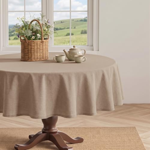 IVAPUPU Textured Linen 54 Inch Round Table Cloth for Circle Table, Khaki