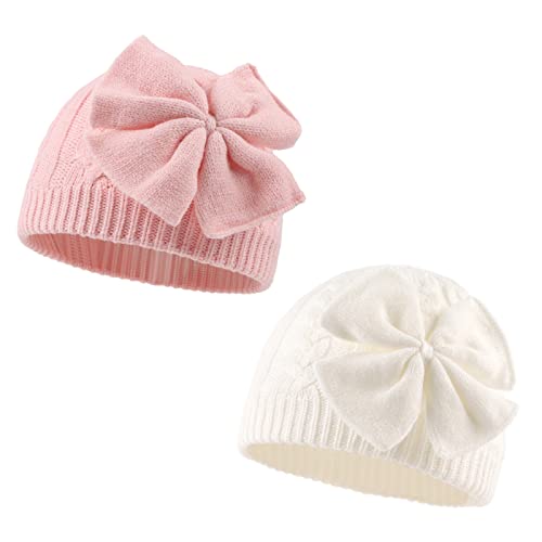 JANGANNSA Winter Warm Knit Baby Hat Girls Cotton Lined Hat Bow Girls Beanie