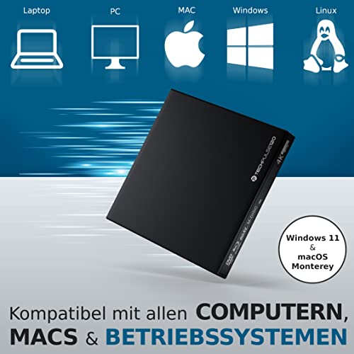 techPulse120 portables USB 3.0 4K UHD 3D M-Disc BDXL HDR10 Laufwerk Blu-ray Brenner Burner Superdrive Ultra-Slim BD DVD CD für Netbook Notebook Ultrabook Windows Mac OS Apple iMAC MacBook Schwarz – Bild 4