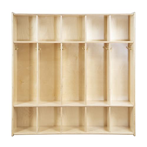 5 Section Montessori Coat Locker & Backpack Hanger, School,Daycare Organizer, Wooden Furniture with Storage & Hooks for Classrooms, Kid’s Room
