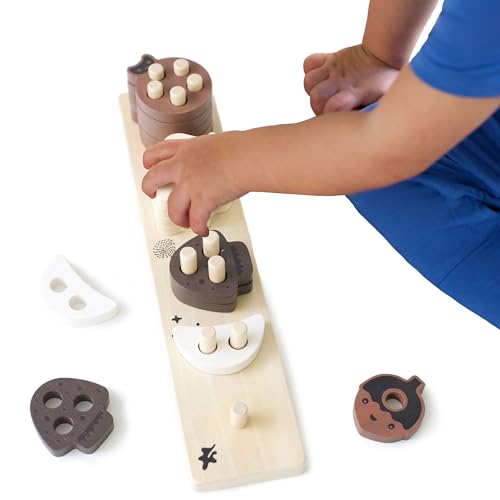 Image of Wee Gallery Count & Stack Toy - Woodland, Classic Wooden Toys for Motor Skills, Number Learning, Educational, Puzzle, Problem Solving Skills for Baby, Toddler, Kids, Safe & Natural Materials