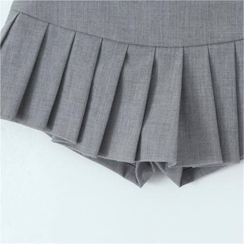 Women Frill Short Skirts Solid Color Low Waist Pleated Skirt Summer4