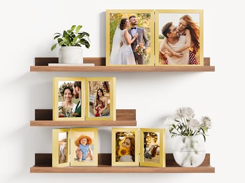 decorUhome Double 8x10 Picture Frame Vertical, Engineered Wood Bifold Photo Frame with Plexiglass for Tabletop Display, 8x10, Gold