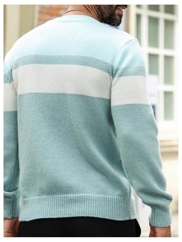 MakeMeChic Men's Striped Sweaters Long Sleeve Round Neck Knitted Pullover Tops2