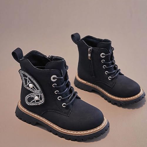 Girls Fall Winter Fashion Ankle Boots Side Zipper Combat Shoes Cute Wing Lace Up Short Boots Comfortable Booties2