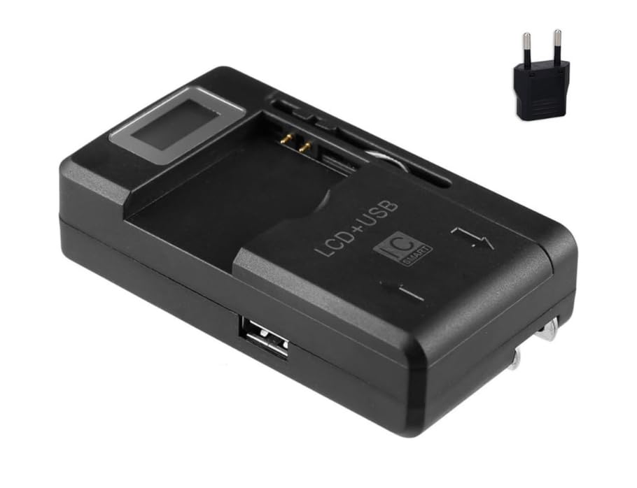 2en1 Cargador USB + CA100-240V | Universal Cargador de Batería para Teléfono Móvil para Baterías 32-50mm | con Pantalla LCD | Cargador de Batería USB para Cámara DSLR Celulares