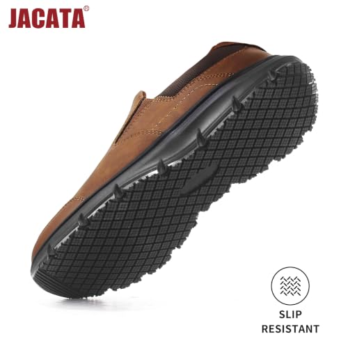 Image of Jacata Non Slip Black Work Shoes for Men Food Service Mens Water Slip Resistant Leather Slip on Chef Walking Shoes for Restaurant Kitchen Sneakers