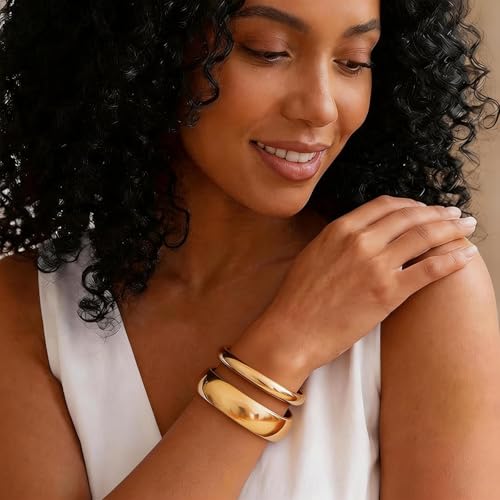 Image of Long tiantian Gold Bangles for Women Bangle Bracelets Chunky Bangles Bracelets Non Tarnish Gold /Silver Bracelet for Women Trendy Jewelry Gifts