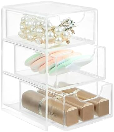 Mini Drawer Organizer with 3 Drawers – Clear Transparent Storage Box for Office Supplies, Makeup, Jewelry, and Bathroom Essentials (Small Size - 3.11