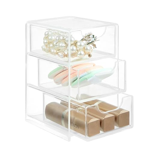 Imakmasion Mini Drawer Organizer with 3 Drawers – Small Clear