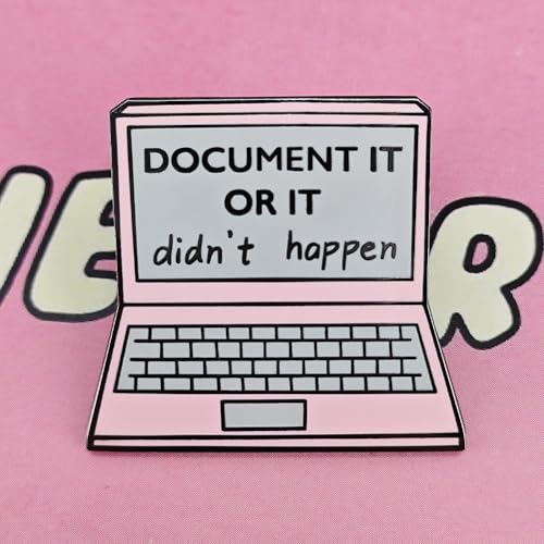 Image of Pink Laptop Document It Or It Didn't Happen Enamel Pin, Funny Lapel Brooch for Backpack, Hat, Clothes