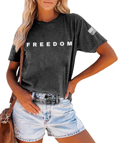 4th of July Shirts for Women Freedom T-Shirt American Flag Graphic Tees Patriotic Crewneck Short Sleeve Tops