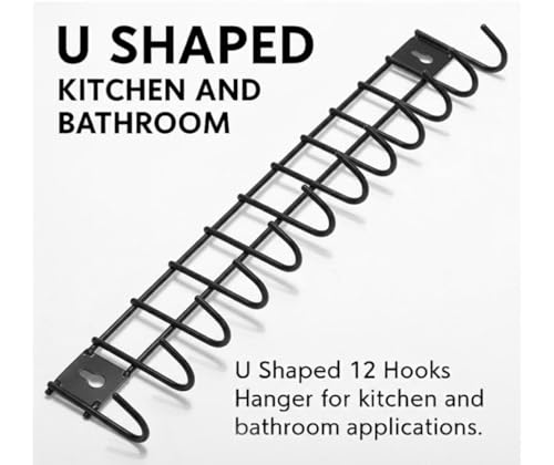 Image of 12 Hooks Wall Mounted Kitchen Utensil Hanger Rack | Heavy Duty Metal Storage Holder for Cooking Tools, Pans & Accessories | Space Saving Organizer for Kitchen & Bathroom (Black, 3 Pc)