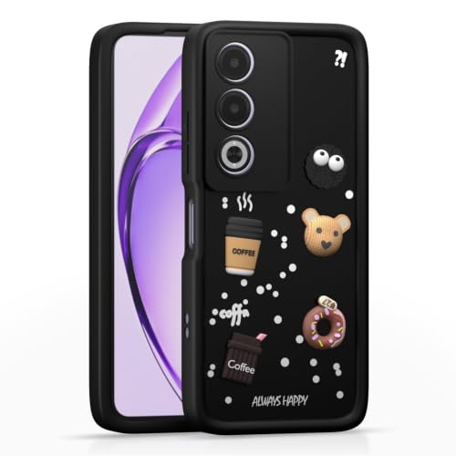 Image of Bintage Cute Fun Taddy Cartoon 3D Ball Bear Milk Donut Coffee Cup Silicon Case Full Body & Camera Protection Back Cover Compatible for Oppo A3 Pro 5G - Black