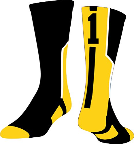 TCK Player Id Number Crew Sock (SINGLE SOCK) - Black/Gold/White