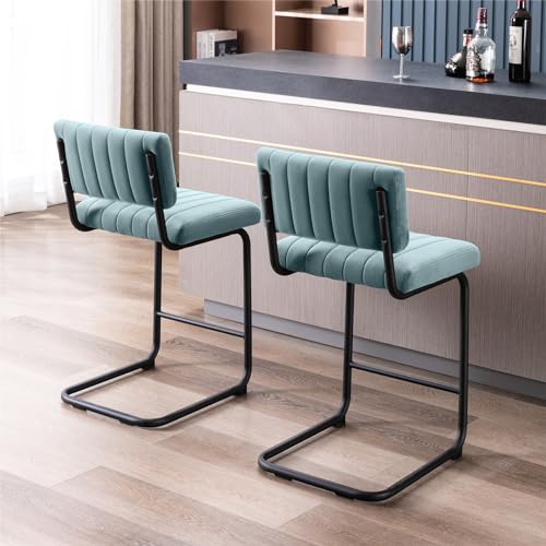 Image of ONEVOG Modern Counter Height Stools with Velvet Backrest, 24Inch Solid Metal Legs Bar Stool Set of 2, Barstools for Kitchen Dining Party, Sturdy Bar Chairs (Blue)