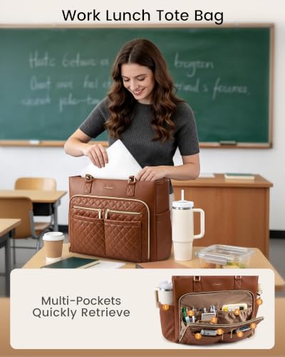 Image of LOVEVOOK Work Bag with Lunch Compartment, 15.6-Inch Teacher Tote for Women