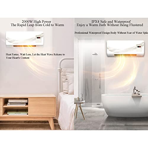 PTC Keramische ventilatorkachel,25W/1000/2000 watt,Elektrische verwarming wand Wandverwarmer met Thermostaat en Timer, 3 modi,voor badkamer, kantoor, woonkamer met afstandsbediening - Afbeelding 6