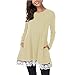 Produktbild Damen T Shirt,Geili Frauen Casual Langarm O-Ausschnitt Lose Spitze Tops Tunika Bluse Damen Herbst Einfarbig Lange T Shirt Oberteile Basictop mit Tasche