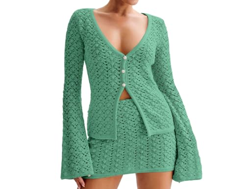 Tinodu Women Crochet Knit 2 Piece Outfits Set Summer Cover