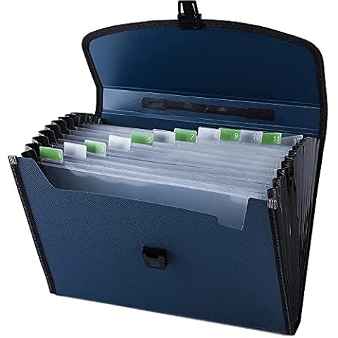 Nordun File Folder Organiser13 Pockets,Expanding Filing Boxes with Handle, Accordion Document Organizer with Tabs, Portable Filing Box File A4 Size, Expandable Folder Organiser Box File Wallet(Blue) Cover