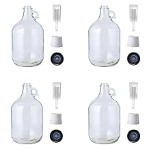 FastRack 4-Pack 1G Clear Glass Jugs with Polyseal Caps, 6.5G Rubber Bungs & 3-Piece Airlocks Fermentation Jars for Home Brewing, Glass Fermenter Containers for Liquid Fermentation