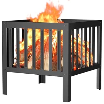 TBMLC 16-Inch Square Steel Grating Fire Pit in Black - Portable and Durable,Perfect for Backyard, Camping, and Bonfire Gathering Outdoor