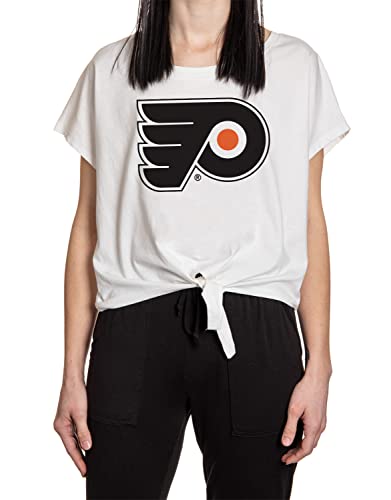 Calhoun NHL Womens Front Tie Cover Up Loose Fit Crop T-Shirt (Small/Medium Philadelphia Flyers)