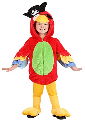Fun Costumes Pirate Parrot Toddler Costume - Hooded Tunic, Leggings, Shoe Covers - 18 Months, Red, Green