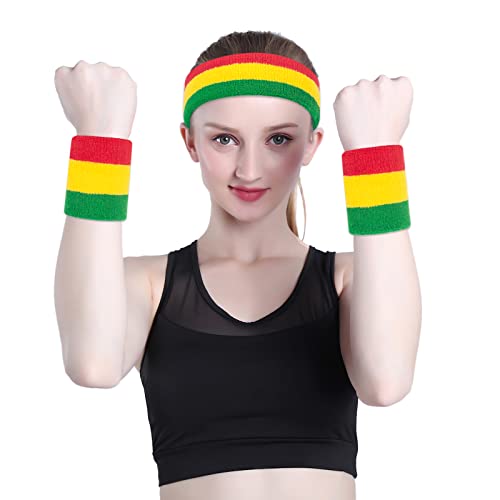 Image of ONUPGO Sweatband Set Sports Headband Wristband Set Sweatbands Terry Cloth Wristband Wrist Sweatband Headbands Moisture Wicking Sweat Absorbing Head Band