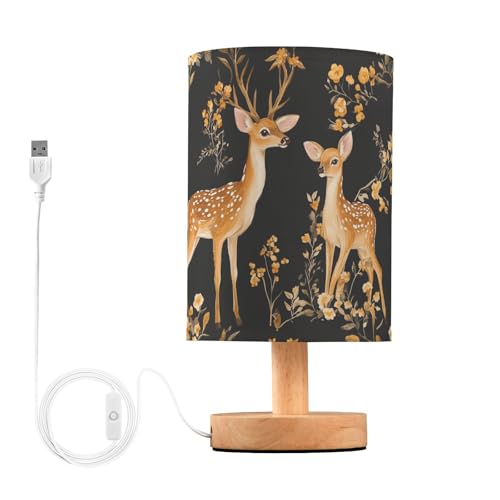 Oarencol Bedside Table Lamp Deer Woodland Animals Flowers Nightstand Lamp with Wood Desk Lamps for Bedroom Living Room Nursery Office Home Decor