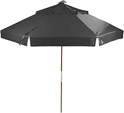 Ombrelone Redondo em Madeira Tauari, 2,40 m, 8 Varetas, Tecido Bagum Bege com Proteção UV 30%, Altura 2,38 m C/ABA (Grafite)