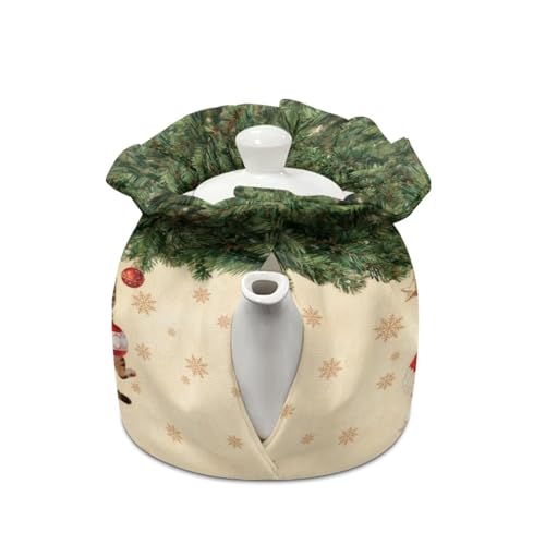 Image of Cute Cat Print Tea Pot Cosy Christmas Teapot Insulation Cover Drawstring Design Breakfast Warmer with Insulation Pad 6.1x6.1x6.9 Inch Tea Cozy for Teapot