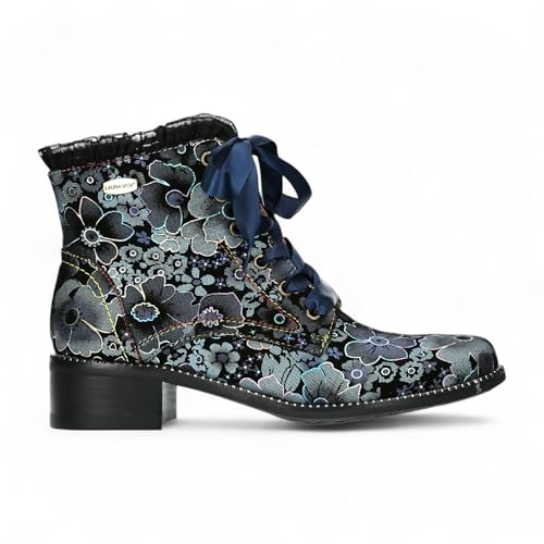Bottines en Cuir à Fleurs Style Gothique Victorien Laura Vita Emcmao-45 Pour Femmes – Fermeture Zippée à Lacets et Talon Carré de 4 cm